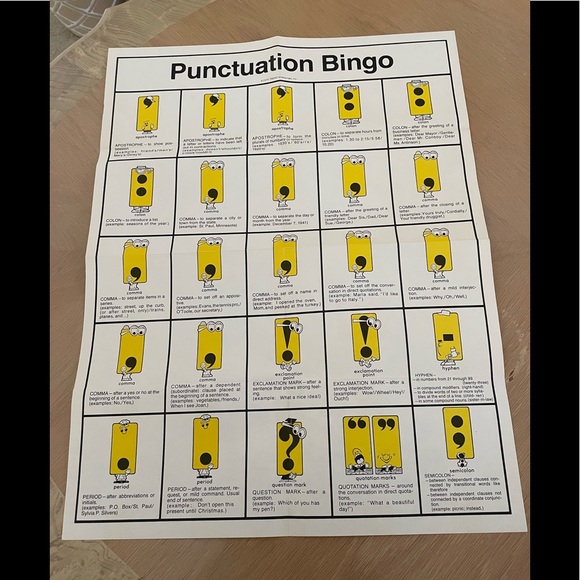 Vintage Punctuation Bingo English Classroom Homeschool Grammar Learning Game - Picture 3 of 8